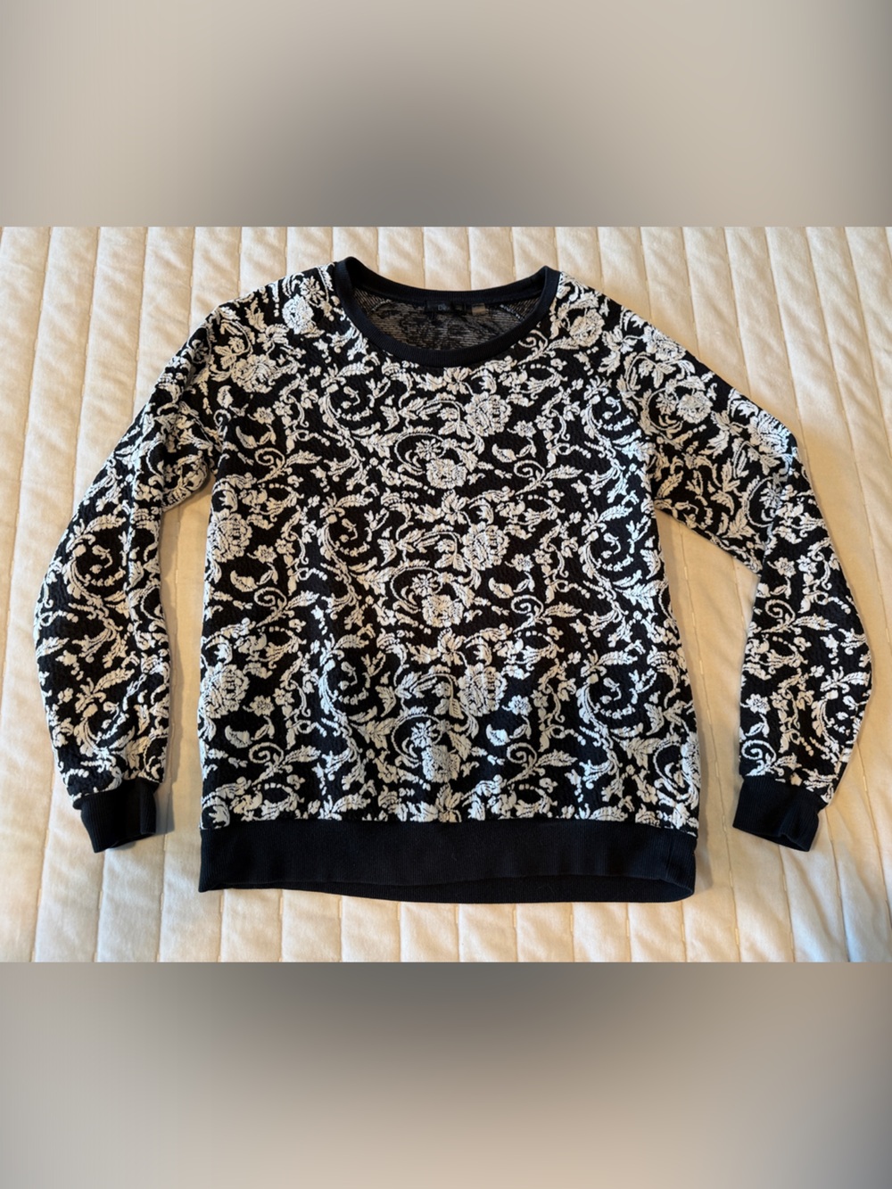 Dex Black and White Floral Crewneck Sweater